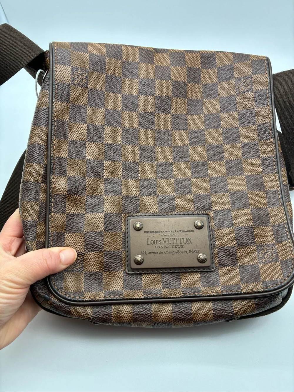 Louis vuitton damier ebene brooklyn unisex crossbody messenger bag with COA